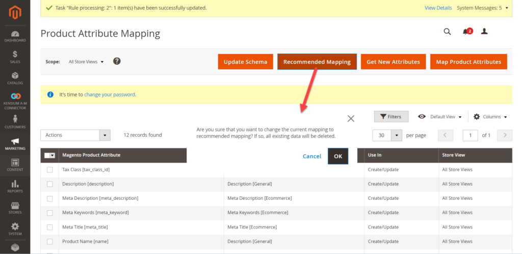 Recommended Mapping in Product Attribute Mapping